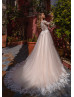 Bell Sleeves Beaded Lace Tulle Peplum Wedding Dress
